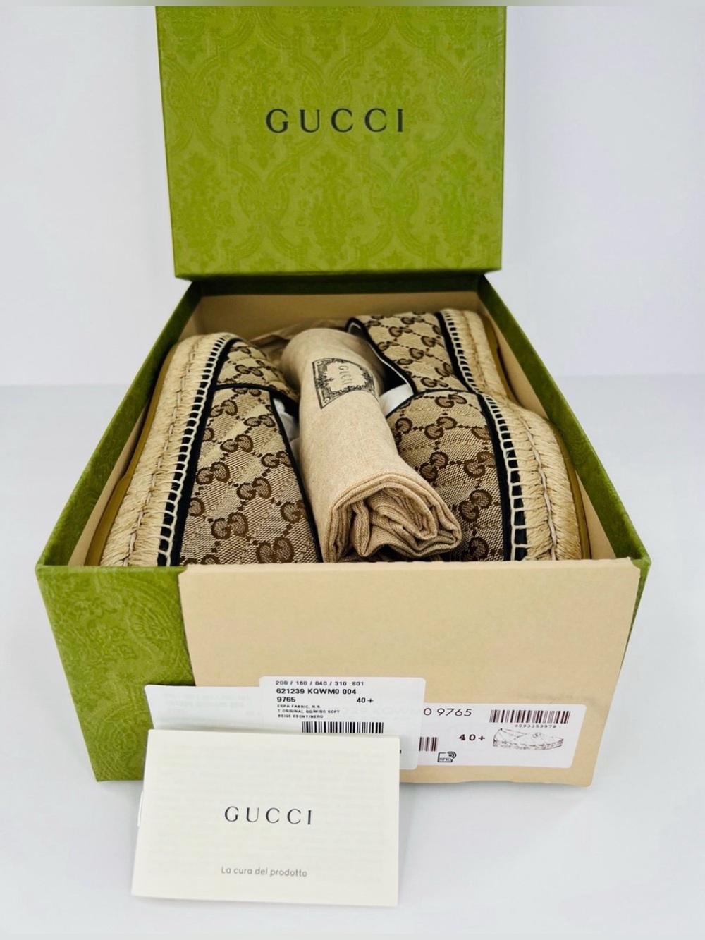GUCCI Pilar GG Monogram Supreme Canvas Espadrille Logo Flat Loafers EU 40.5 - Picture 2 of 10